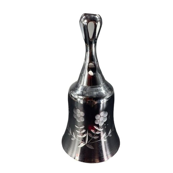 Antique Bohemian Czech Glass Crystal Cut To Clear Ruby Red Flower Pattern Bell - Picture 1 of 12